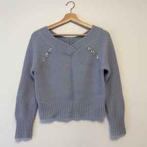 Purple vneck sweater with jewel detail